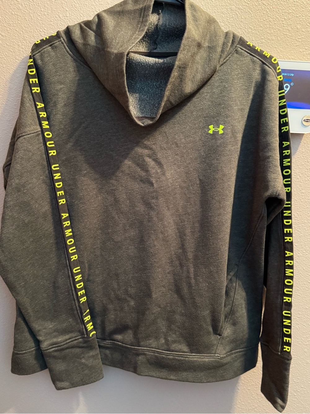 Under Armour Women’s Dark Gray Funnel Neck with Neon Yellow Accents